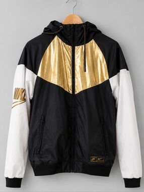 Nike Sportswear Gold Metallic Windbreaker Jacket Size Small